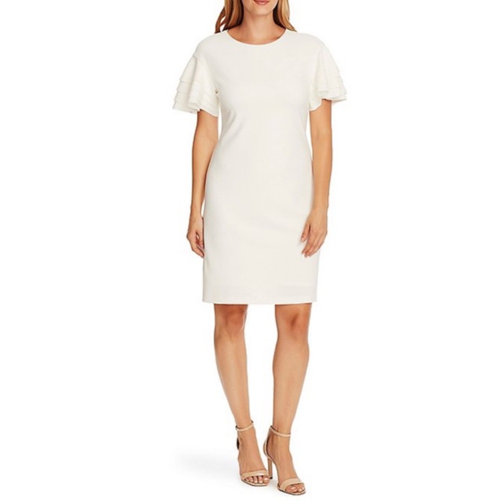 Tiered Sleeves Crepe Ponte Sheath Dress